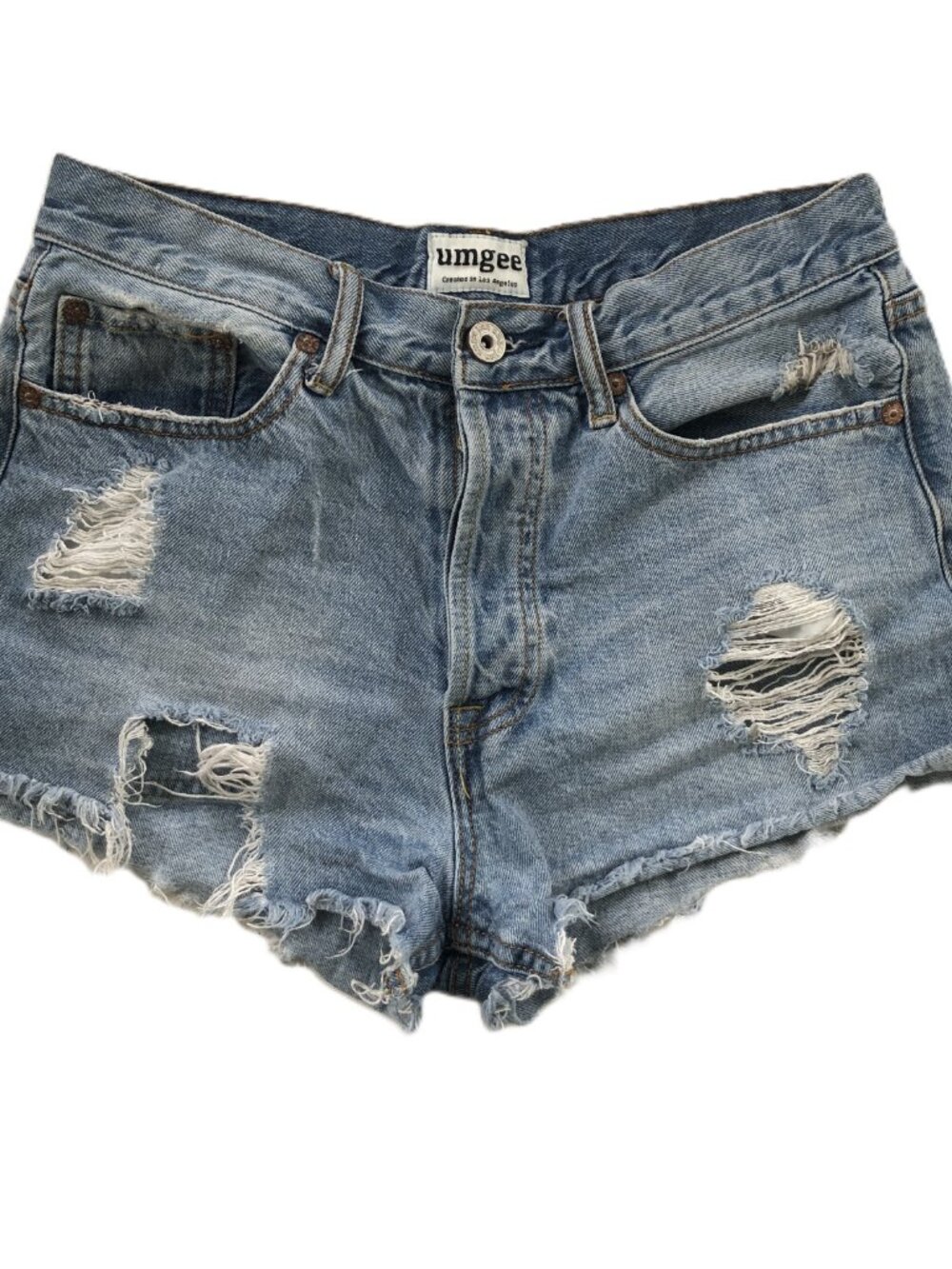 Umgee Distressed Button Fly Cutoff Cotton High Rise Denim Shorts Size 29